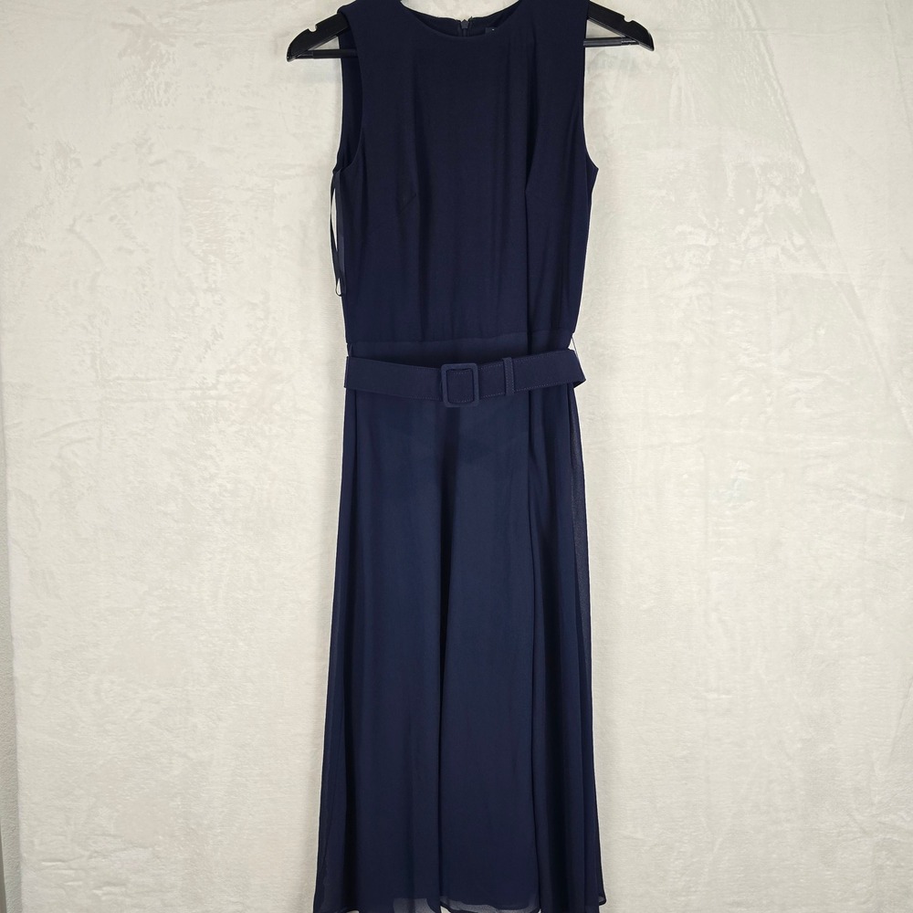 Lauren Ralph Lauren Navy Blue Chiffon Overlay Belted Jumpsuit size 4 NEW